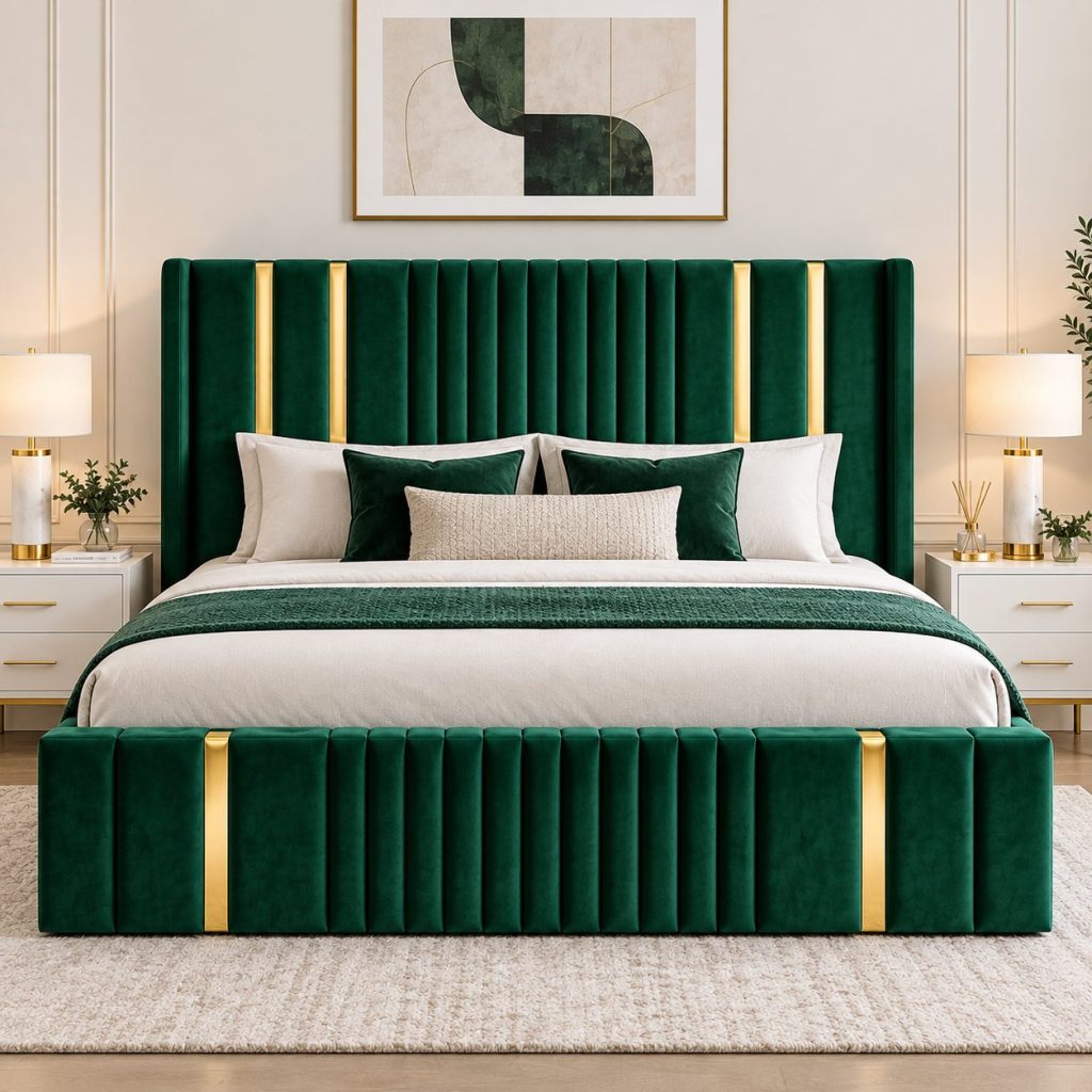 Aria Wingback Bed Gold Stripe