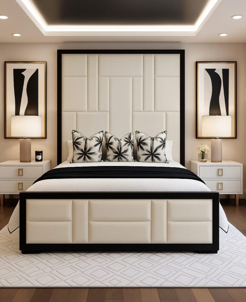 High Headboard Border Panel Bed