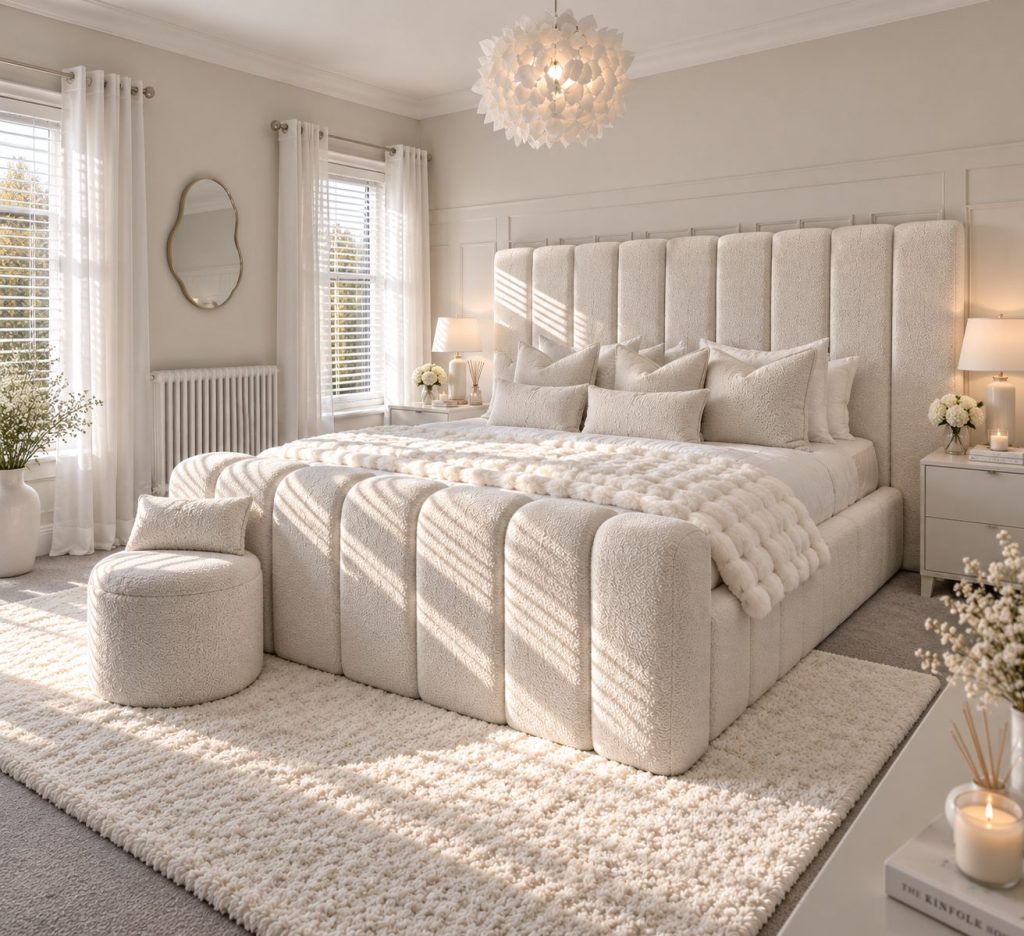 Teddino Teddy Ivory Bouclé Wall Panel Bed